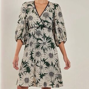 Anthropologie Moullinette Soeurs size 12 Dress Dandy Daisy Floral Silk Blend Gre